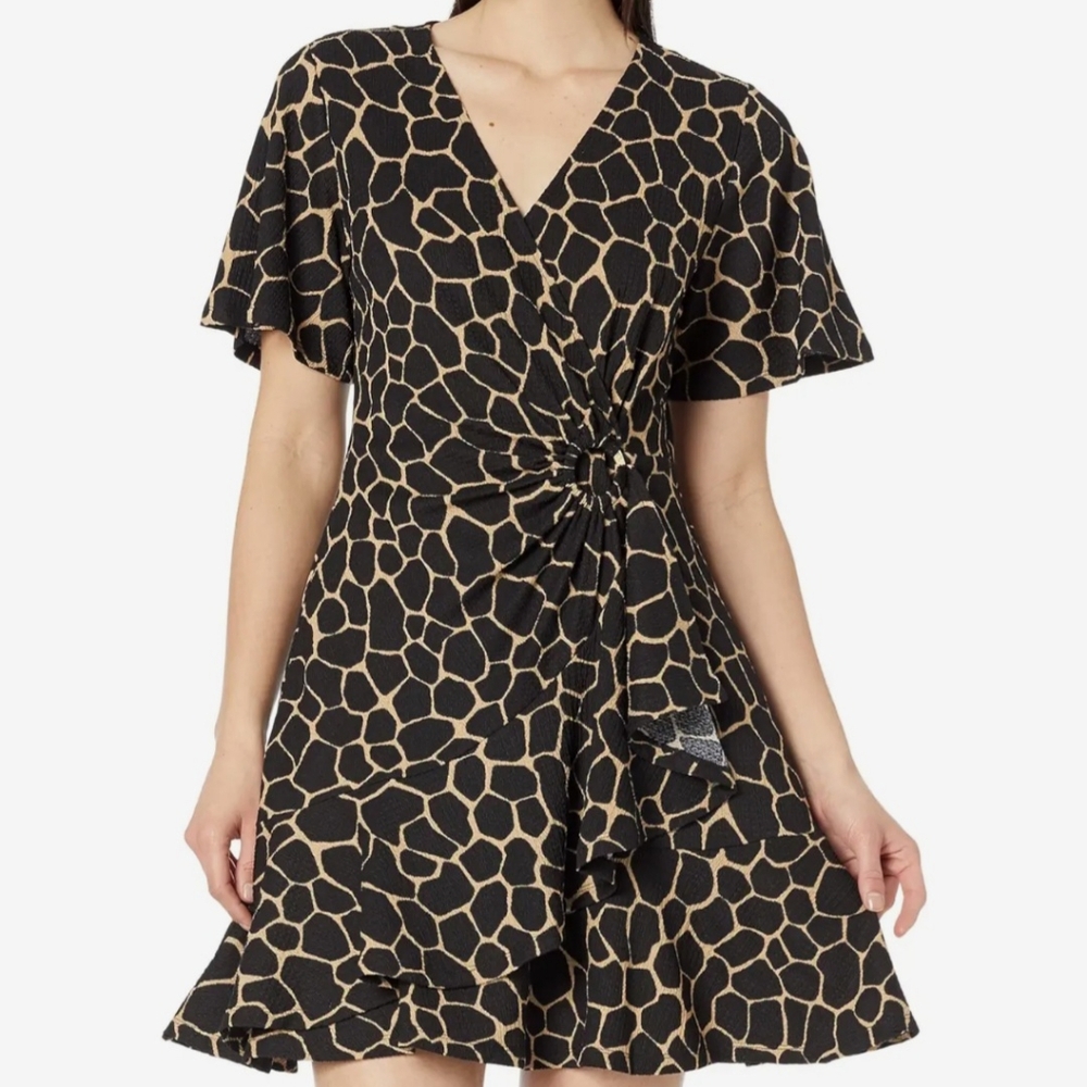 Michael Kors Giraffe Flutter Mini Wrap Dress